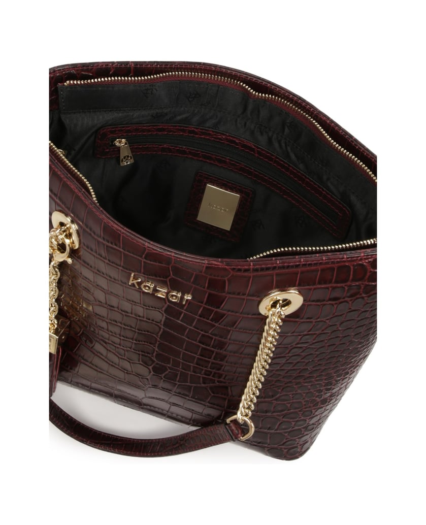 Kazar-Kastanienbraune-Handtasche-aus-glänzendem,-geprägtem-Leder-rot