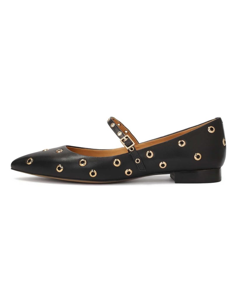 Kazar-Flache-Pumps-mit-Riemen-und-Metallösen-schwarz