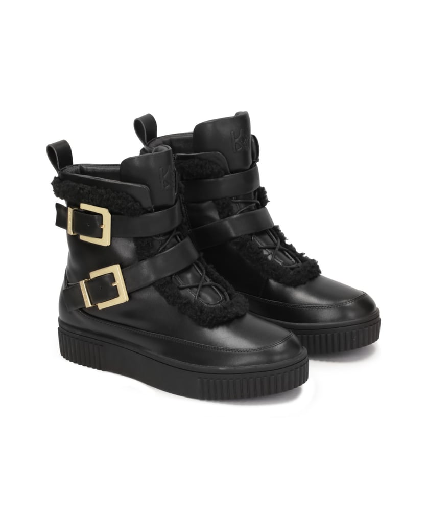 Kazar-Lederstiefel-mit-Schnallen-und-Schafsfell-verziert-schwarz