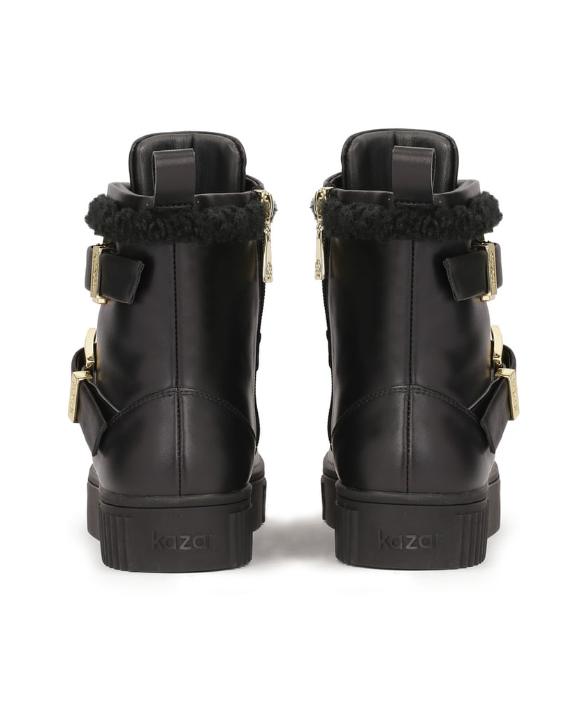 Kazar-Lederstiefel-mit-Schnallen-und-Schafsfell-verziert-schwarz