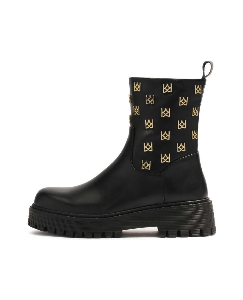 Kazar-Stiefel-mit-Reißverschluss-und-Metallmonogrammen-schwarz