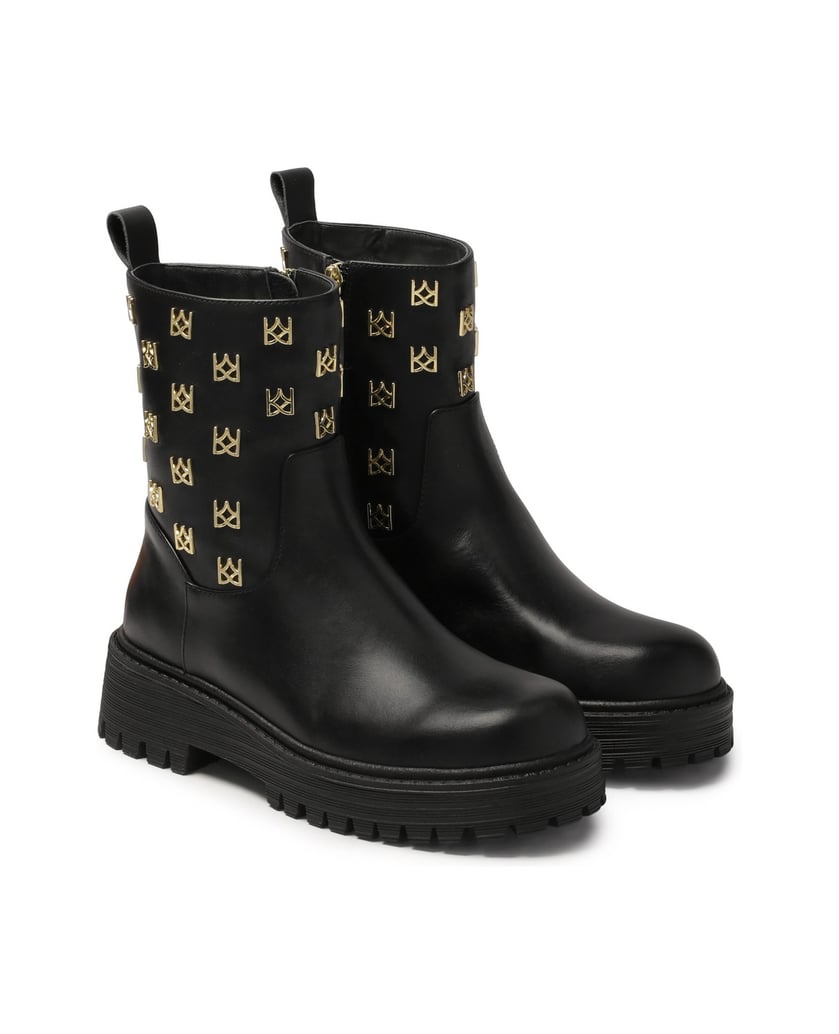 Kazar-Stiefel-mit-Reißverschluss-und-Metallmonogrammen-schwarz
