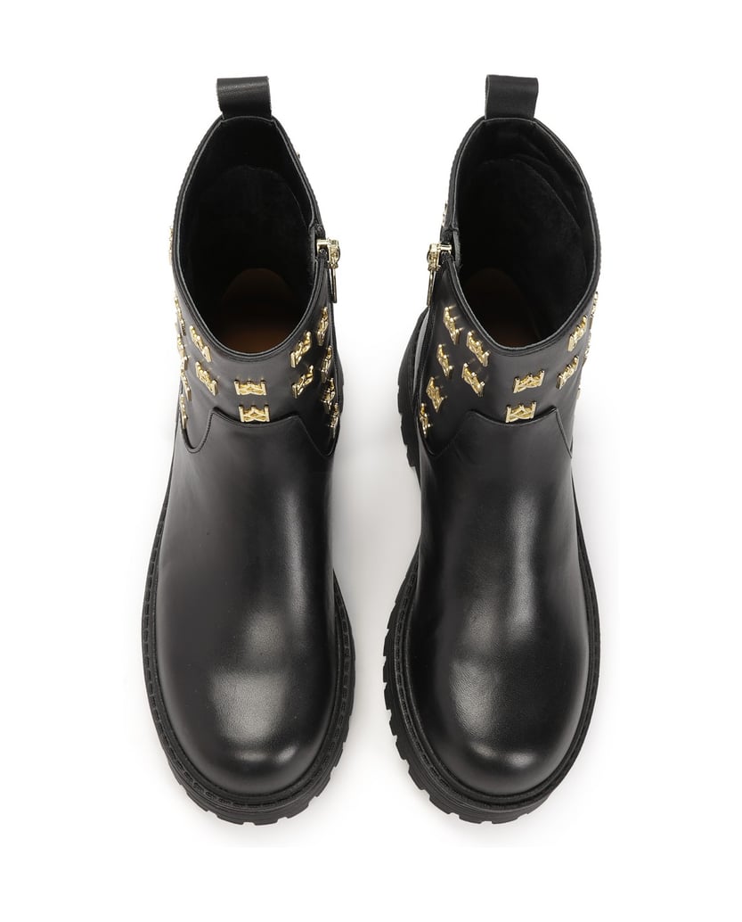Kazar-Stiefel-mit-Reißverschluss-und-Metallmonogrammen-schwarz