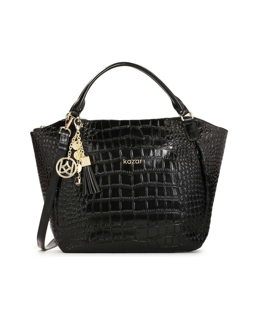 Kazar-Schwarze-Handtasche-mit-abnehmbarem-Riemen-mit-geprägtem-Krokodilmuster-schwarz