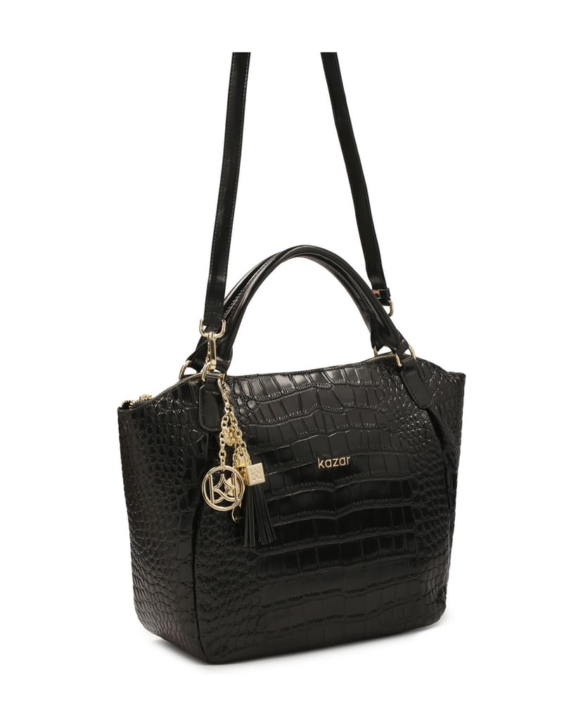 Kazar-Schwarze-Handtasche-mit-abnehmbarem-Riemen-mit-geprägtem-Krokodilmuster-schwarz