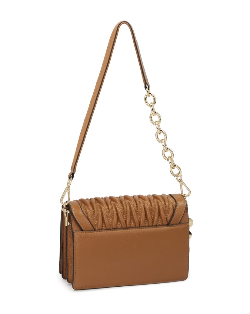 Kazar-Lederhandtasche-mit-gesteppter-Klappe-und-zwei-Riemen-camel
