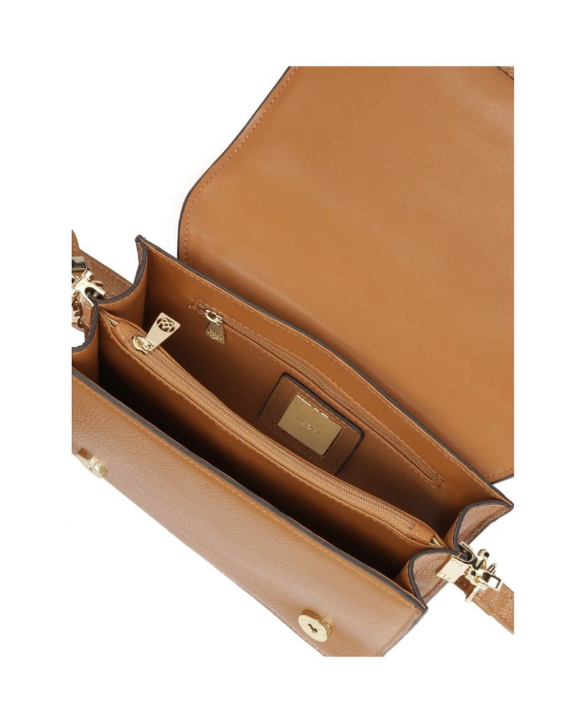 Kazar-Lederhandtasche-mit-gesteppter-Klappe-und-zwei-Riemen-camel