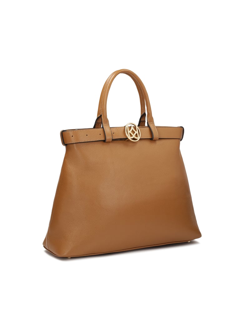 Kazar-Hellbraune-Handtasche-mit-Schnallenriemen-camel