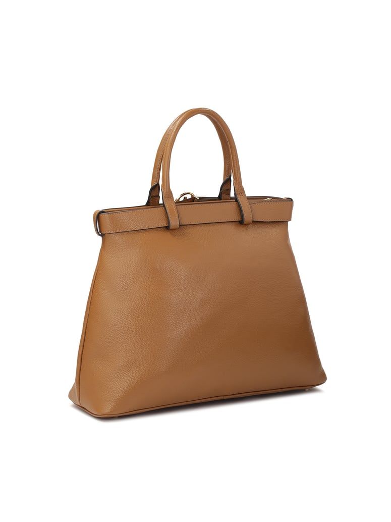 Kazar-Hellbraune-Handtasche-mit-Schnallenriemen-camel