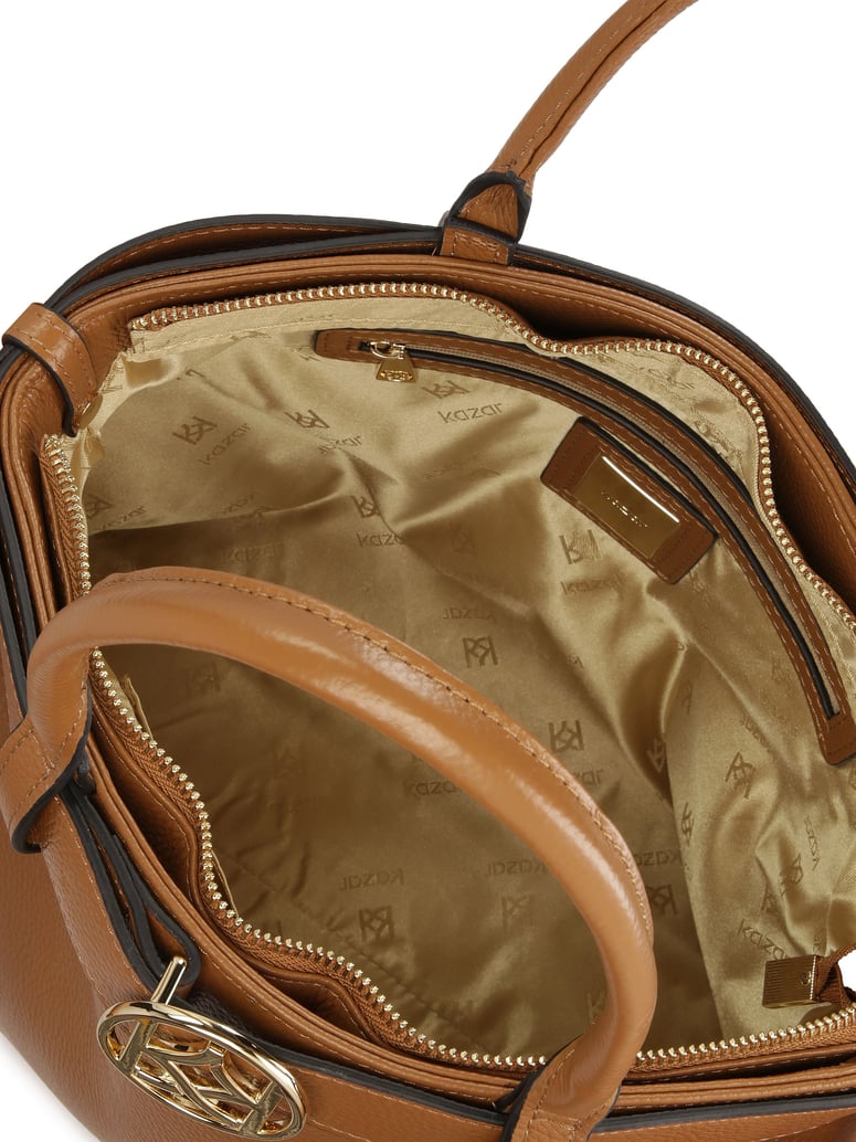 Kazar-Hellbraune-Handtasche-mit-Schnallenriemen-camel
