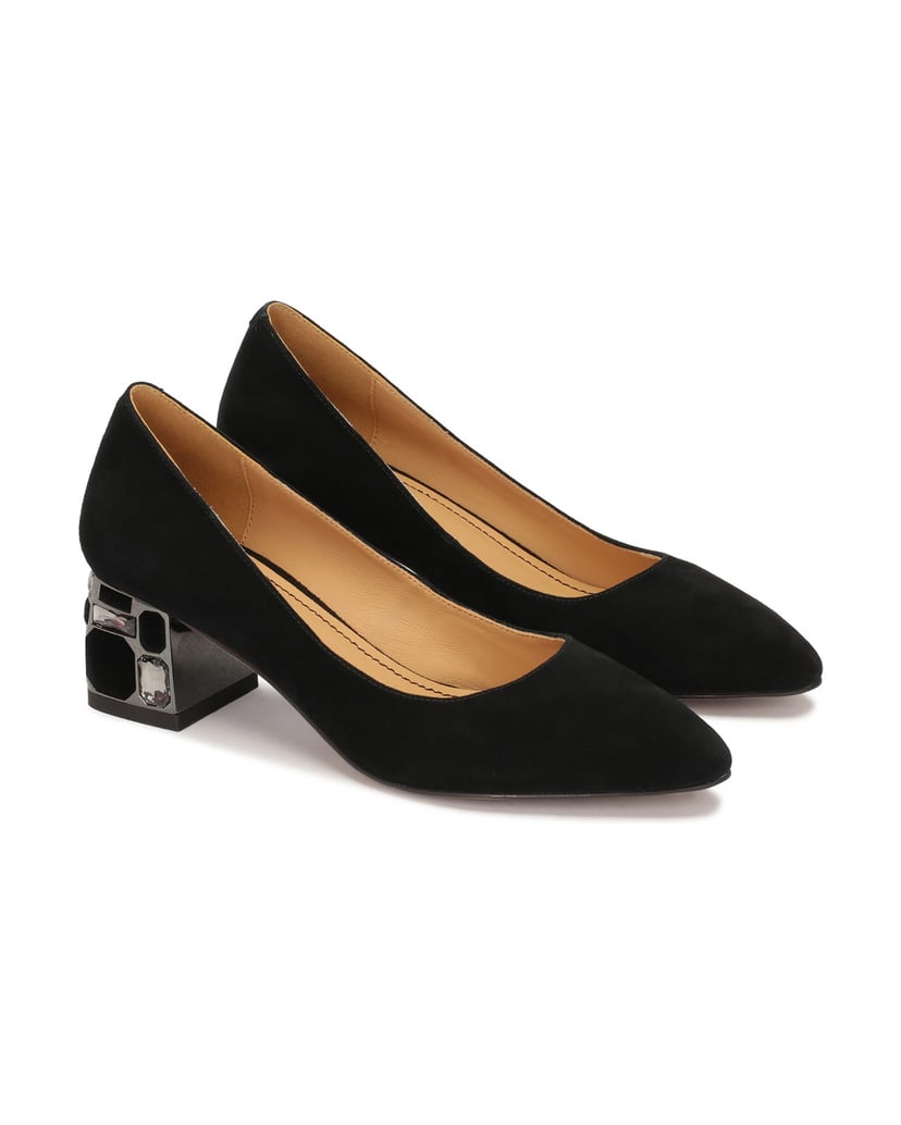 Kazar-Niedrige-Pumps-aus-Wildleder-mit-verziertem-Absatz-schwarz
