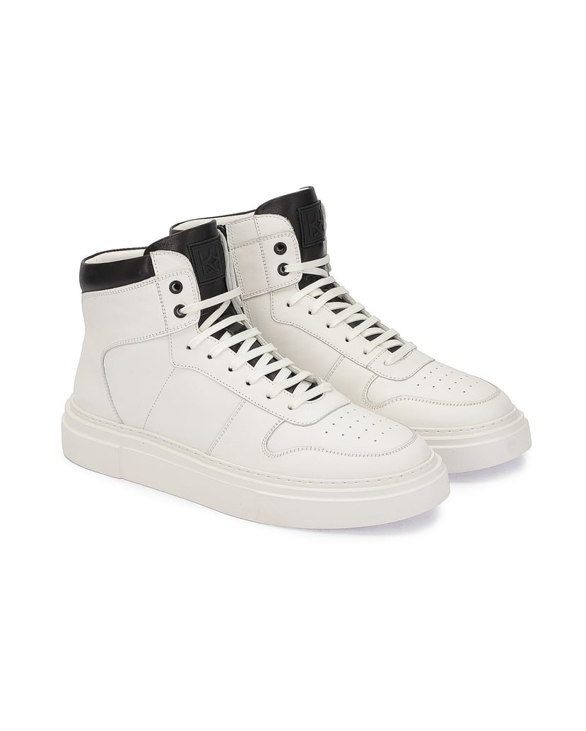 Kazar-Herrensneaker-aus-Leder-mit-knöchellangem-Schaft-weiss