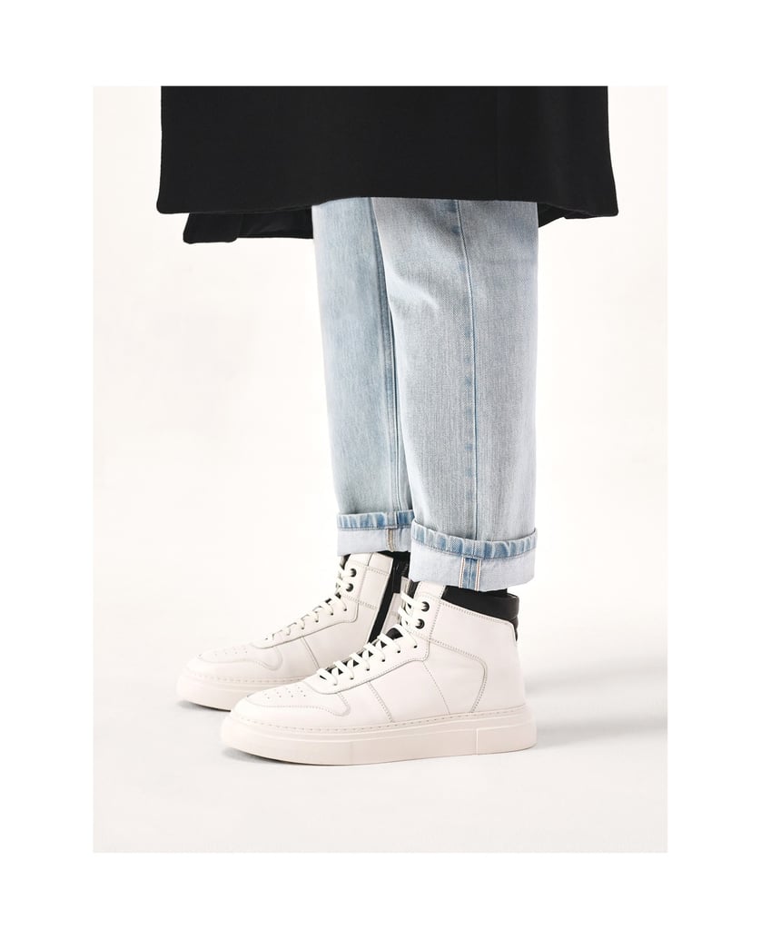 Kazar-Herrensneaker-aus-Leder-mit-knöchellangem-Schaft-weiss