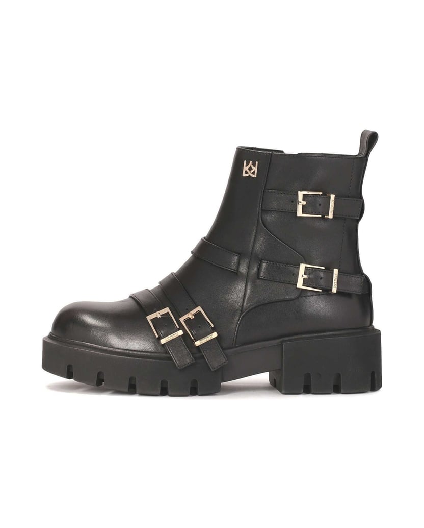 Kazar-Flache-Stiefel-mit-Riemen-mit-Schnallen-verziert-schwarz