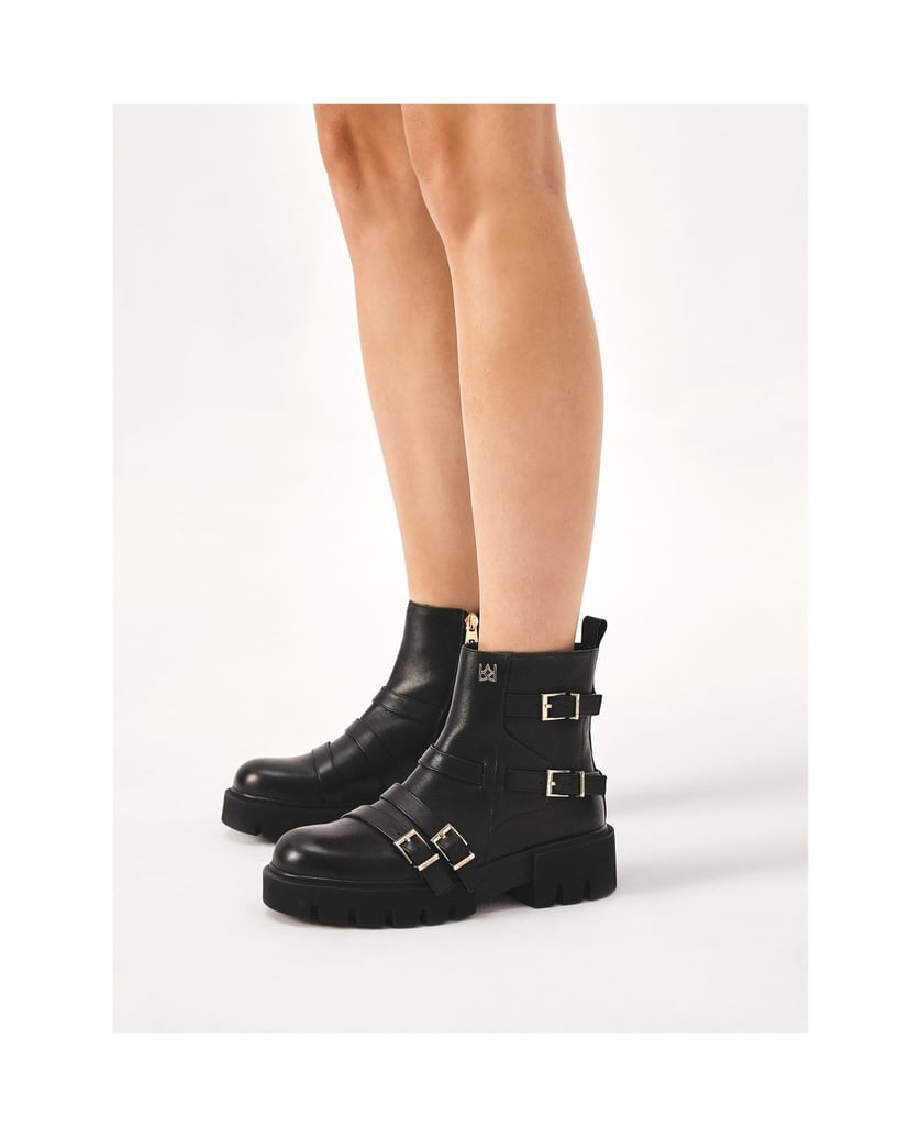 Kazar-Flache-Stiefel-mit-Riemen-mit-Schnallen-verziert-schwarz