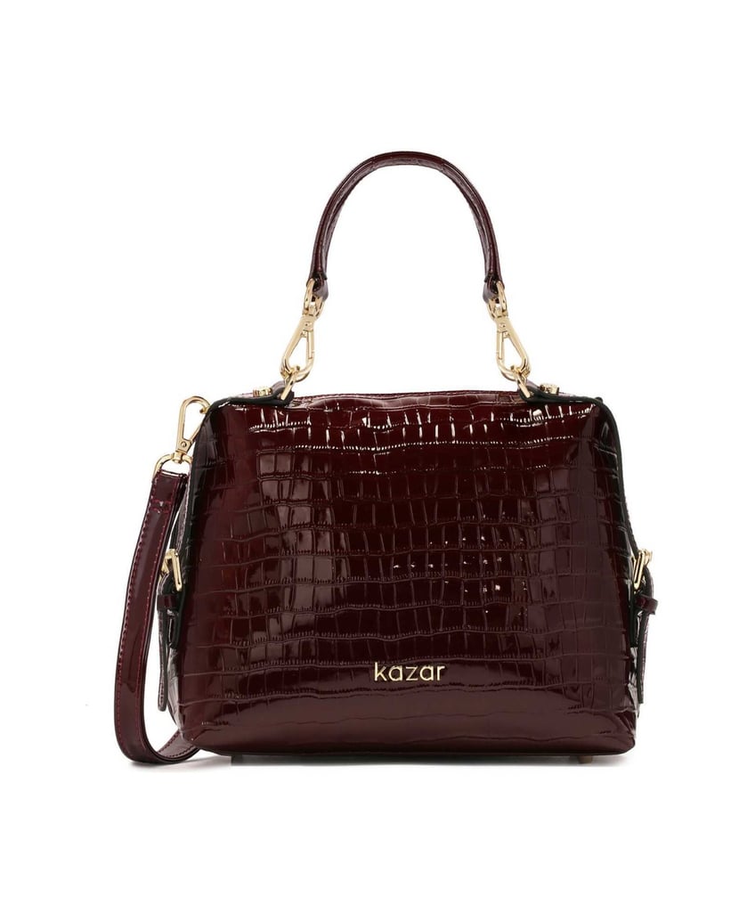 Kazar-Kastanienbraune-Handtasche-aus-geprägtem-Lackleder-rot