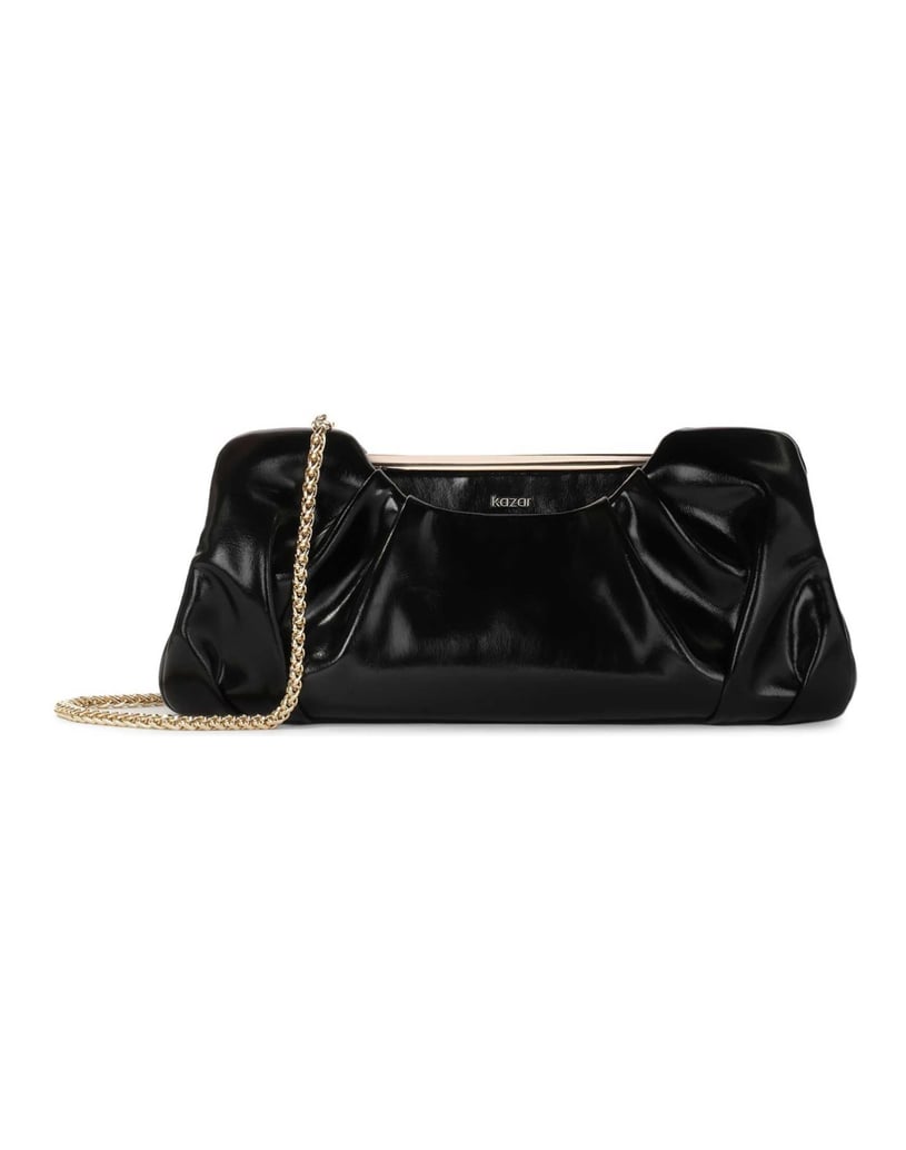 Kazar-Handtasche-aus-geknittertem-Leder-mit-Metallrahmen-schwarz