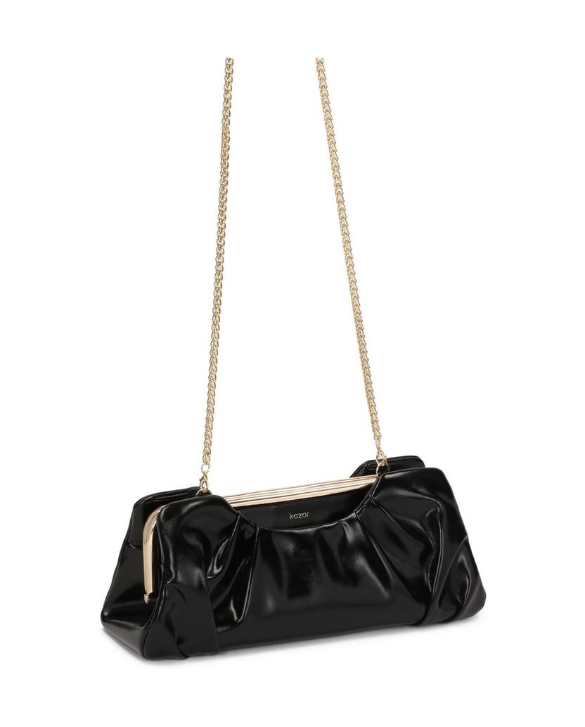 Kazar-Handtasche-aus-geknittertem-Leder-mit-Metallrahmen-schwarz