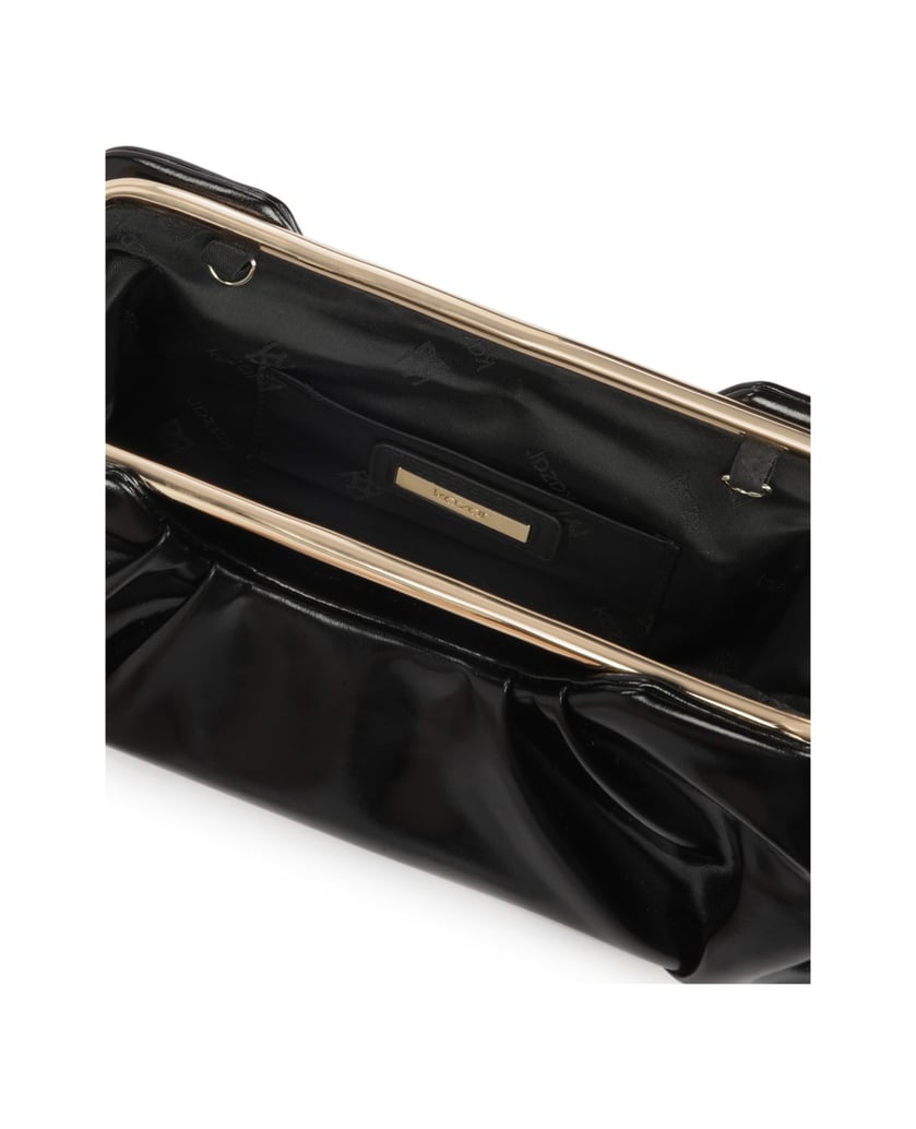 Kazar-Handtasche-aus-geknittertem-Leder-mit-Metallrahmen-schwarz