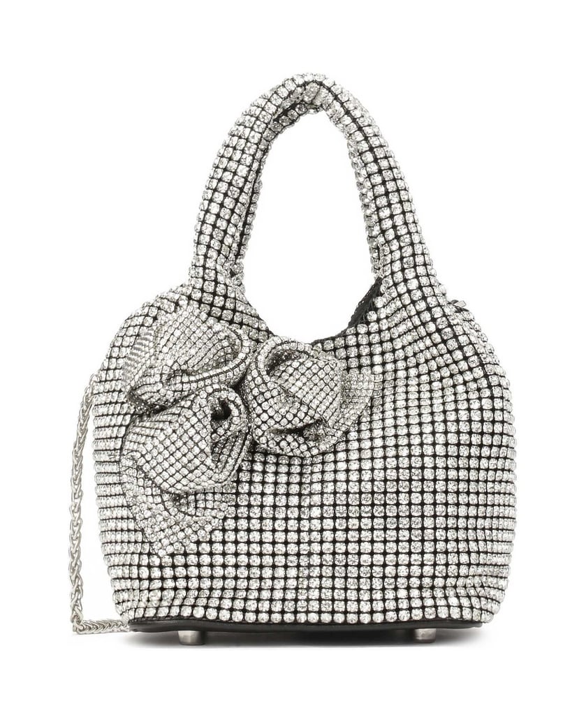 Kazar-Glänzende-Handtasche-mit-Zirkonen-und-3D-Blumen-silber