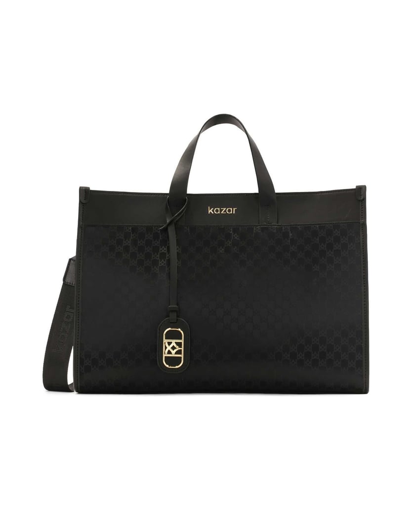 Kazar-Große-Handtasche-aus-Stoff-und-Naturleder-schwarz