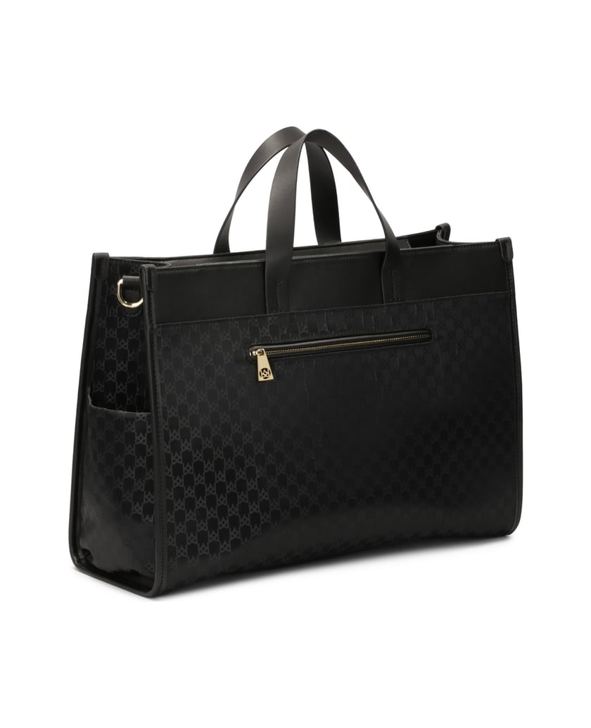 Kazar-Große-Handtasche-aus-Stoff-und-Naturleder-schwarz