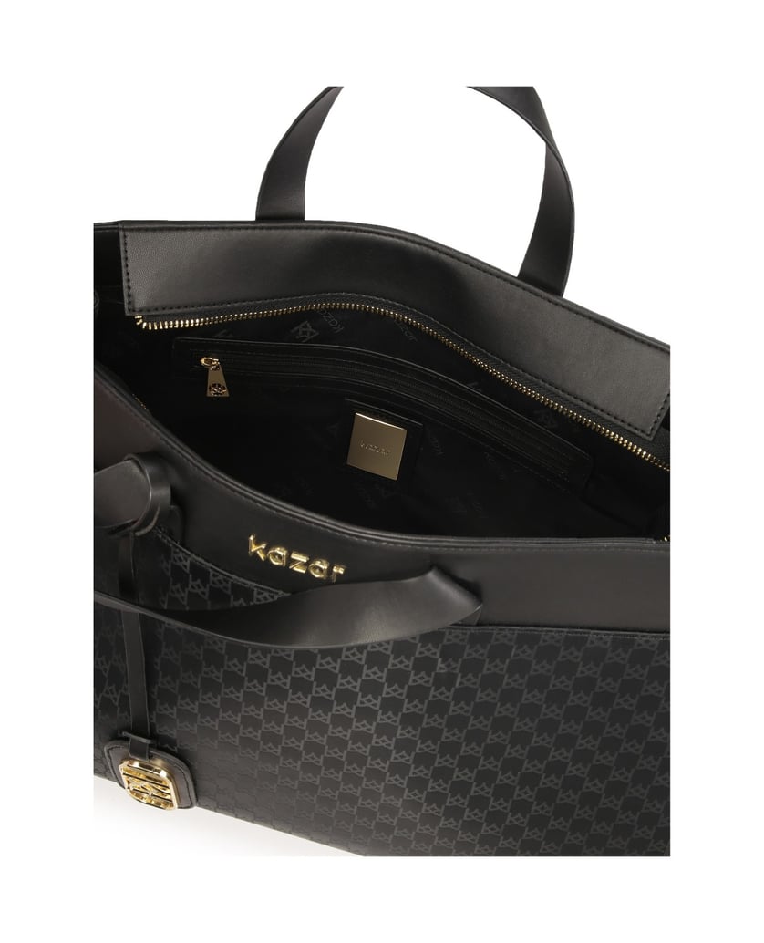 Kazar-Große-Handtasche-aus-Stoff-und-Naturleder-schwarz