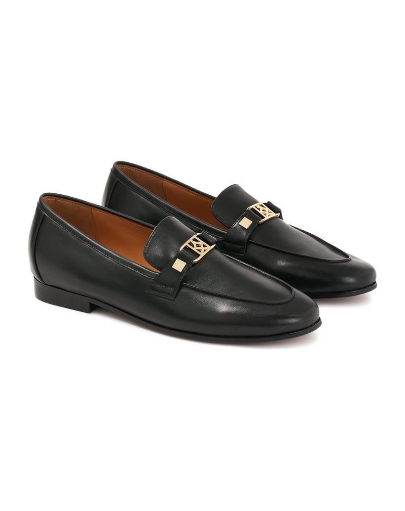 Kazar-Slipper-aus-Leder-mit-Monogramm-schwarz