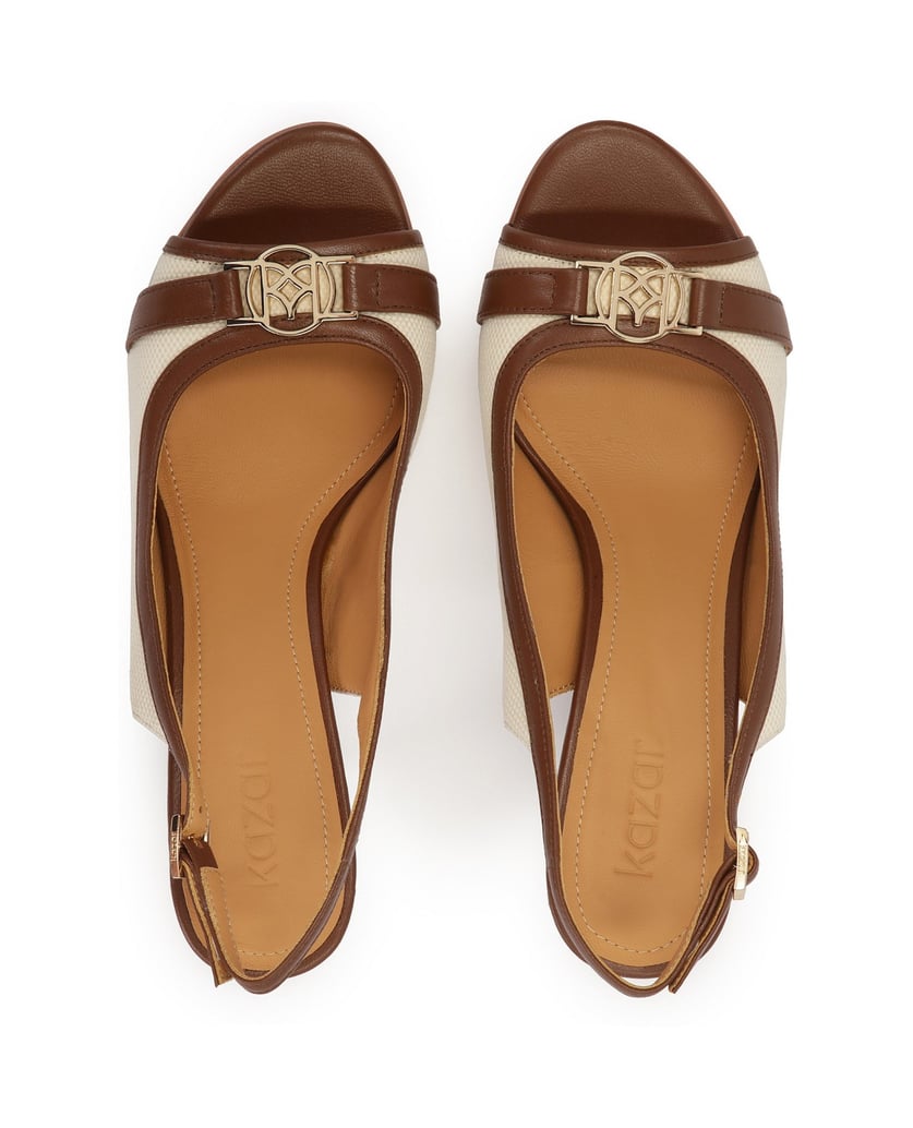 Kazar-Braune-und-beigefarbene-Sandalen-aus-Leder-und-Stoff-braun