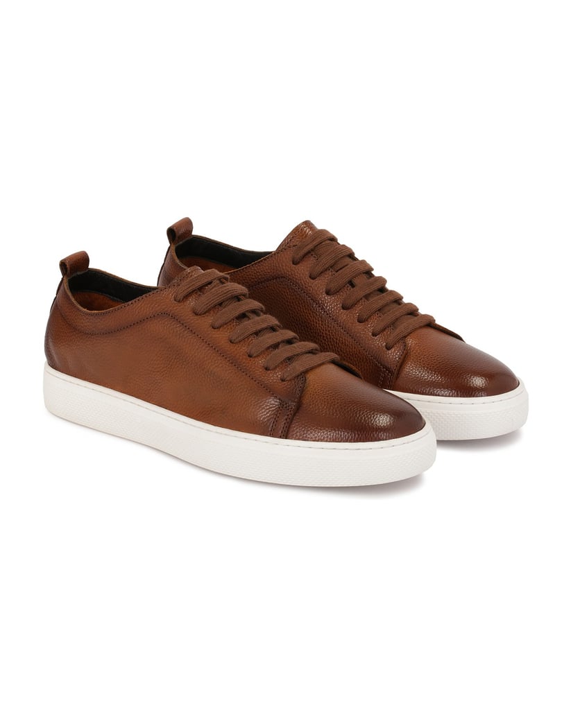 Kazar-Braune-Turnschuhe-aus-genarbtem-Leder-braun
