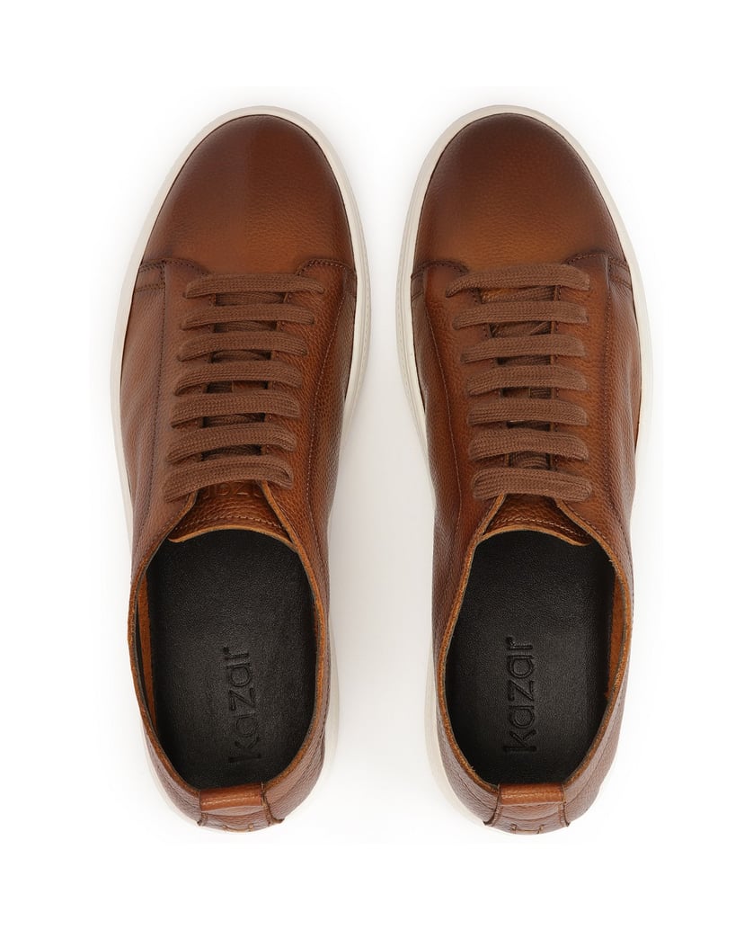 Kazar-Braune-Turnschuhe-aus-genarbtem-Leder-braun