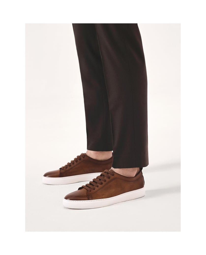 Kazar-Braune-Turnschuhe-aus-genarbtem-Leder-braun