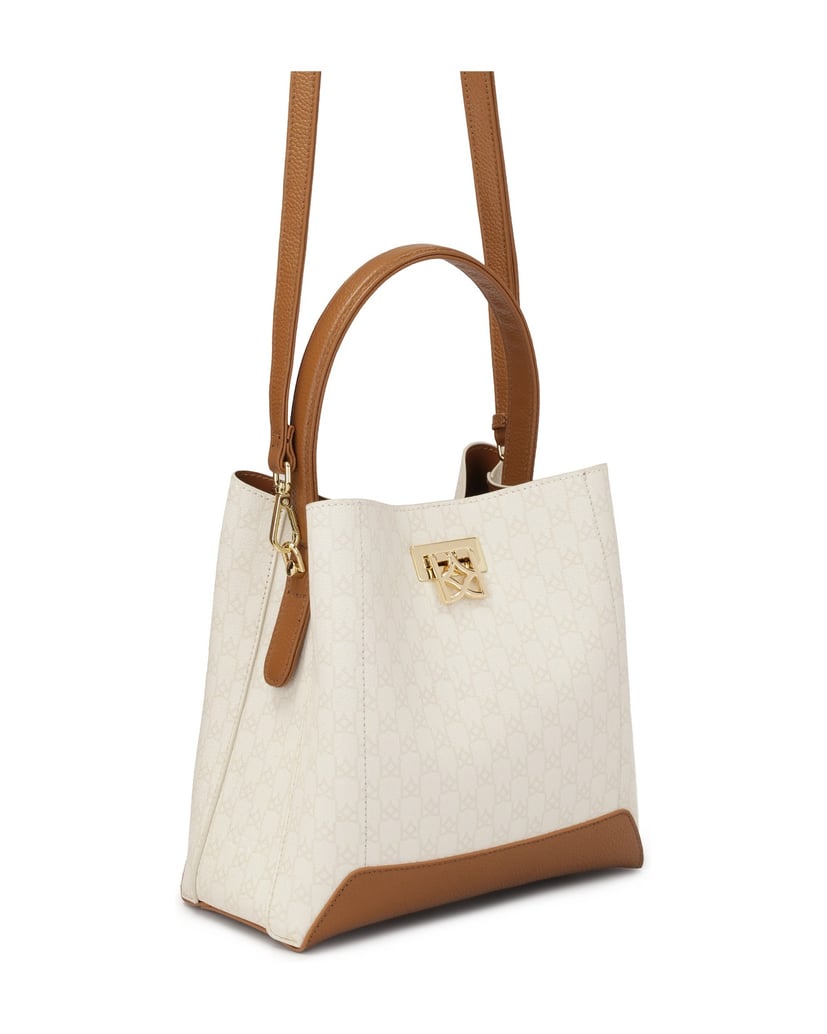 Kazar-Zweifarbige-Handtasche-mit-Druck-verziert-weiss