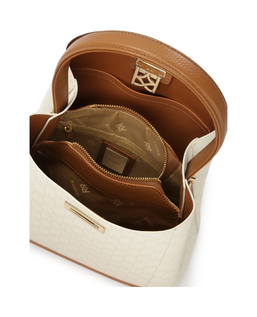 Kazar-Zweifarbige-Handtasche-mit-Druck-verziert-weiss