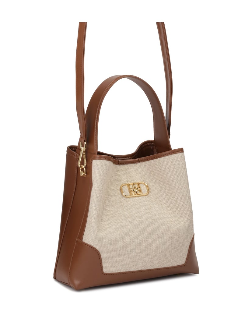 Kazar-Braune-Lederhandtasche-mit-Stoffeinsatz-braun