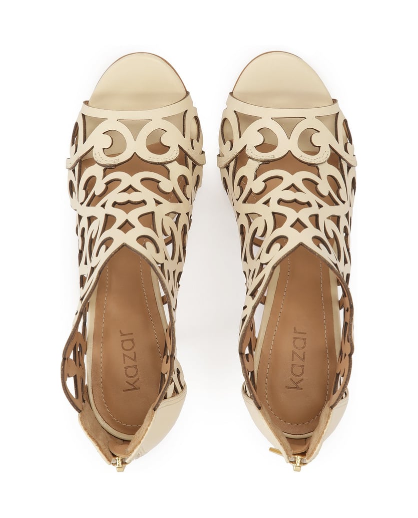Kazar-Cremefarbene-Peep-Toe-Stiefel-mit-durchbrochenem-Muster-weiss