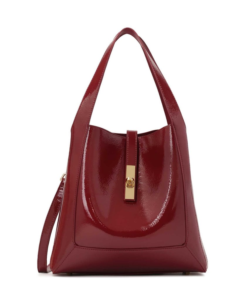 Kazar-Kastanienbraune-Handtasche-aus-geknittertem-Lackleder-rot