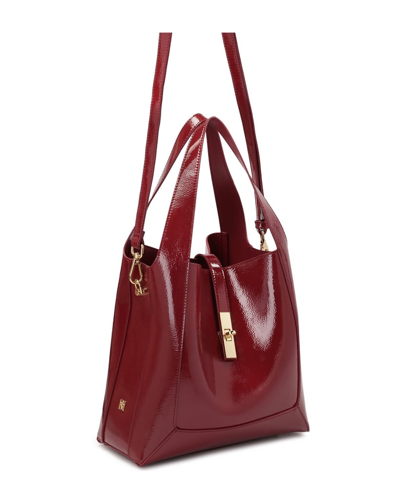Kazar-Kastanienbraune-Handtasche-aus-geknittertem-Lackleder-rot