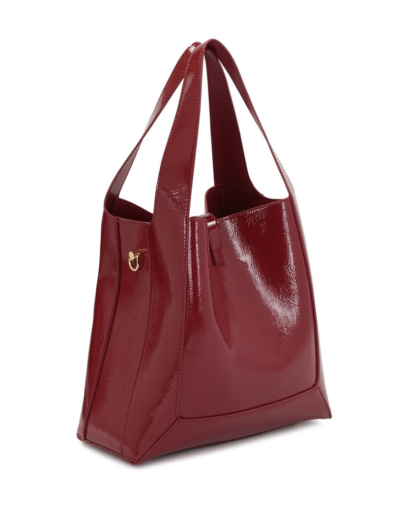 Kazar-Kastanienbraune-Handtasche-aus-geknittertem-Lackleder-rot