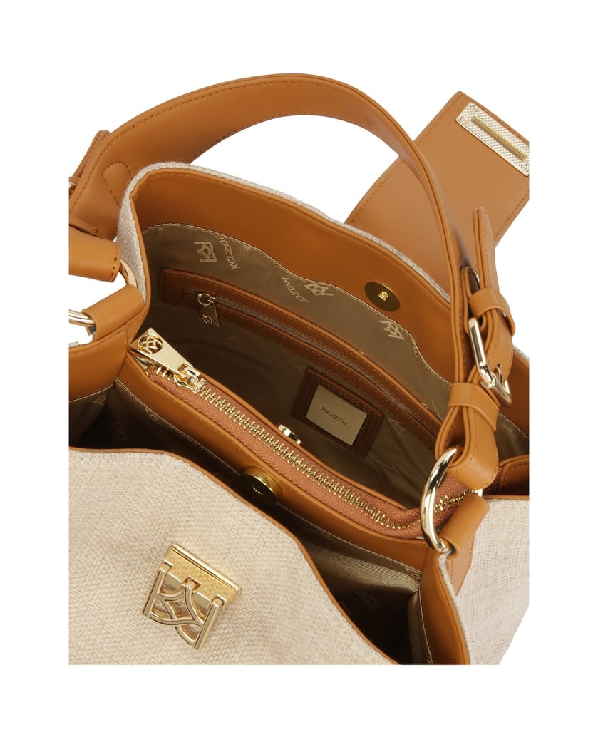 Kazar-Einzigartige-Handtasche-aus-Stoff-und-Leder-beige