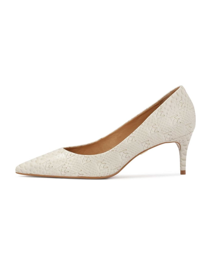 Kazar-KAZAR-Pumps-aus-Leder-mit-Monogramm-Prägung-weiss