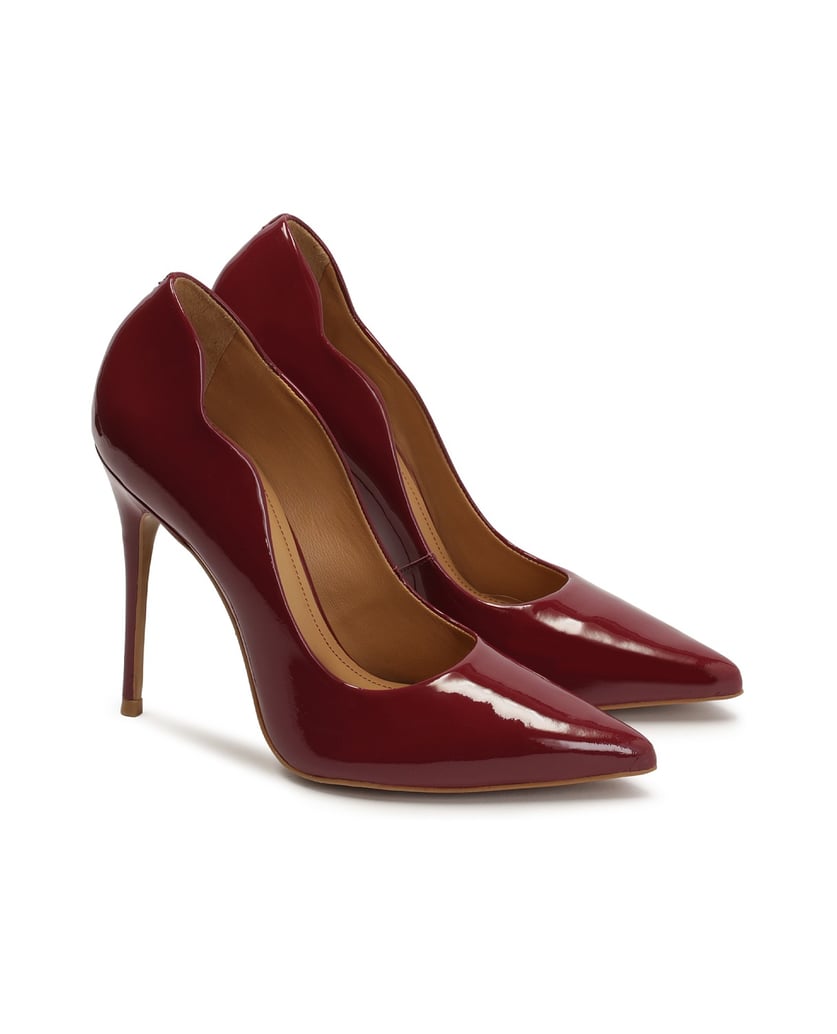 Kazar-Kastanienbraune-Pumps-mit-gerüschtem-Schaft-rot