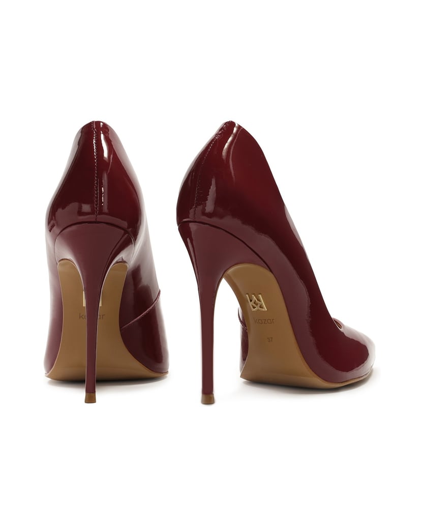 Kazar-Kastanienbraune-Pumps-mit-gerüschtem-Schaft-rot