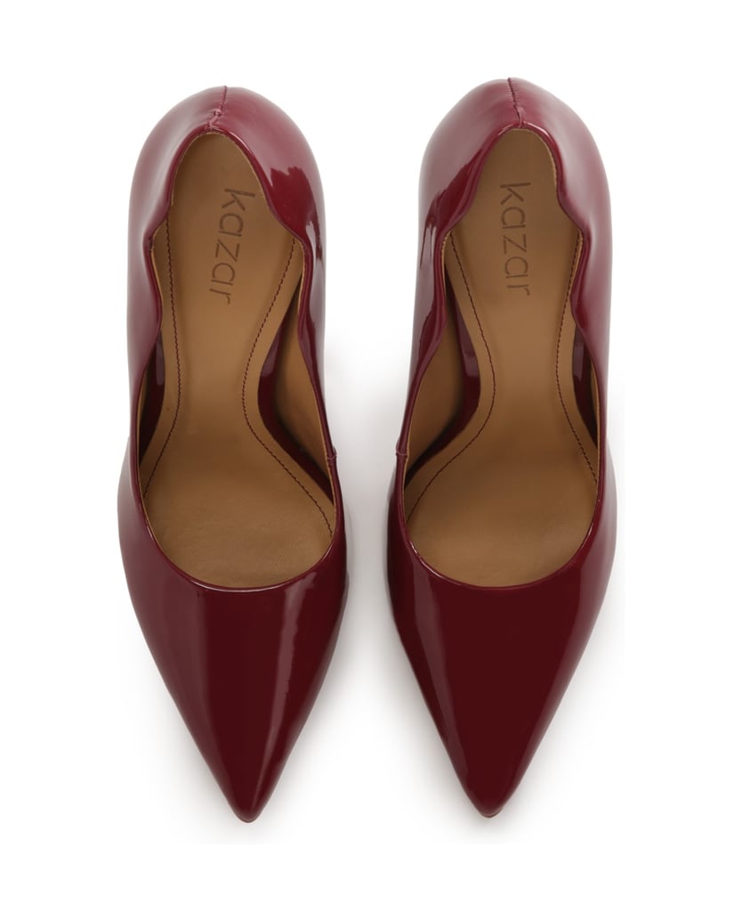 Kazar-Kastanienbraune-Pumps-mit-gerüschtem-Schaft-rot