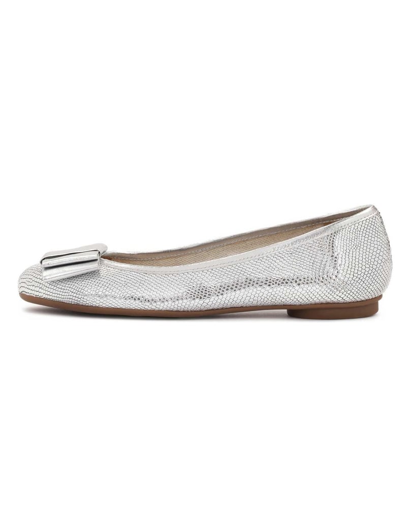 Kazar-Geprägte-Lederballerinas-in-silberner-Farbe-silber