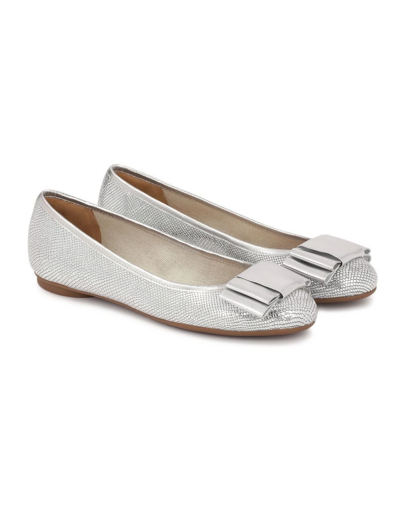 Kazar-Geprägte-Lederballerinas-in-silberner-Farbe-silber