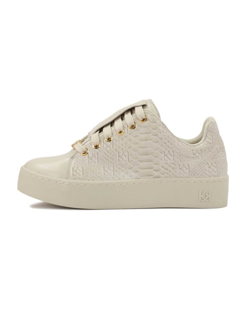 Kazar-Bequeme-Ledersneaker-mit-geprägtem-Muster-weiss