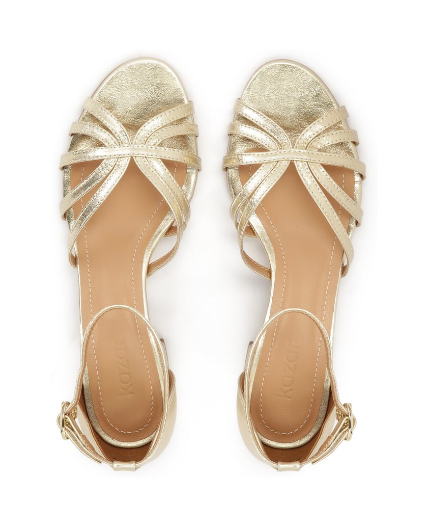 Kazar-Goldfarbene-Sandalen-mit-niedrigem,-breitem-Absatz-gold