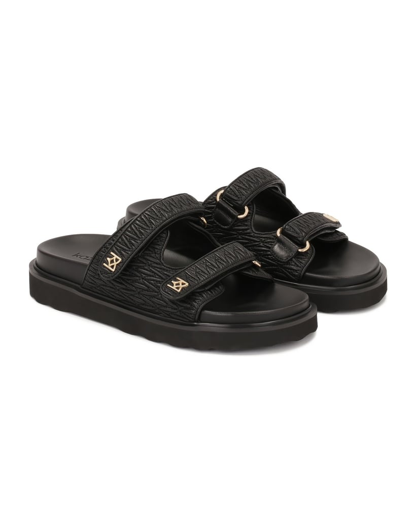 Kazar-Schwarze-geprägte-Leder-Slides-auf-bequemer-Sohle-schwarz