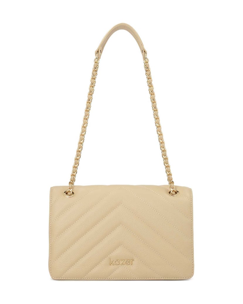Kazar-Beigefarbene-Kettenhandtasche-mit-Ledereinsatz-beige